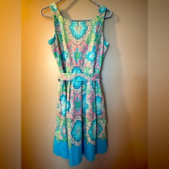 Talbots RETRO PAISLEY FIT-AND-FLARE DRESS Women's Sz 8p 18" PTP MIDI - Picture 2 of 8